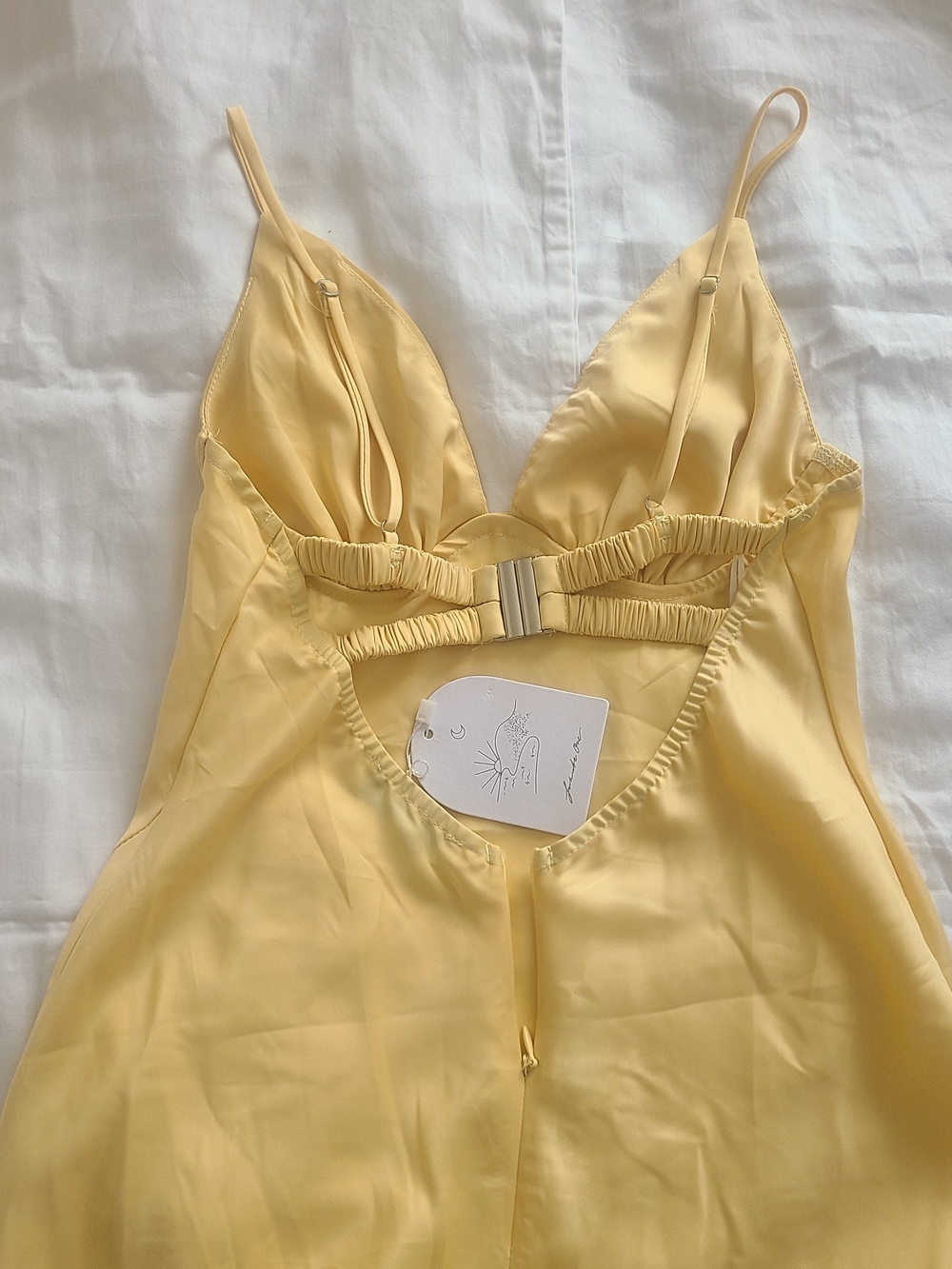 FortunateOne Oceanic Orbit Satin Maxi Dress Yellow Size Small - Picture 5 of 8